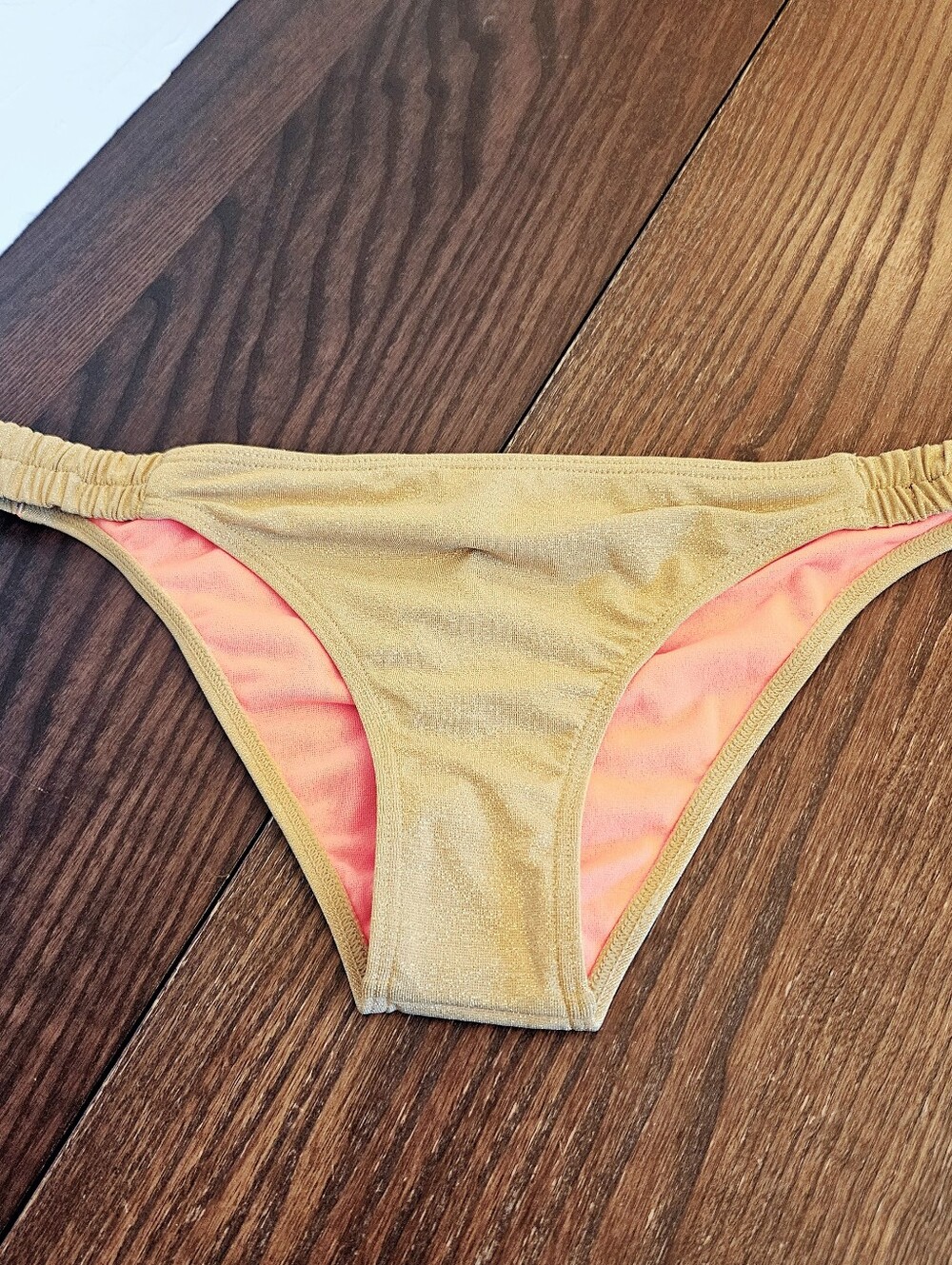 Raisins 'Sunset Pant' Women's L Shimmer Gold Metallic Bikini Hipster Bottoms NWT